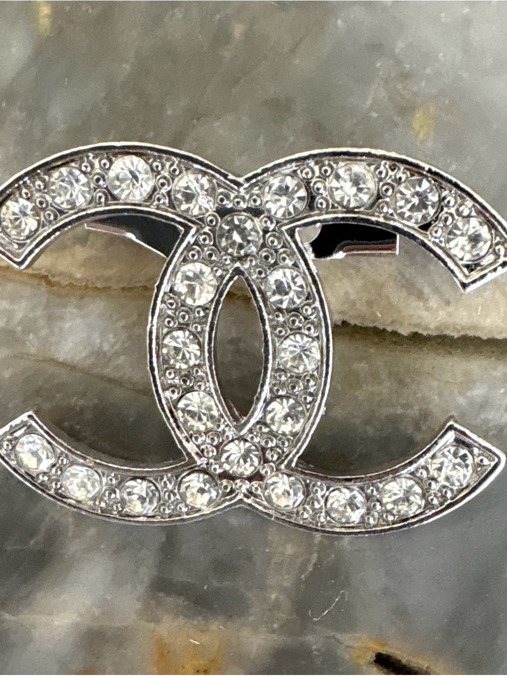 Crystal Double C Logo Brooch - Silver Tone Rhinestones Classy for coat dress hat
